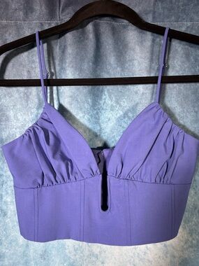 Zara Blue Cropped Keyhole Top S